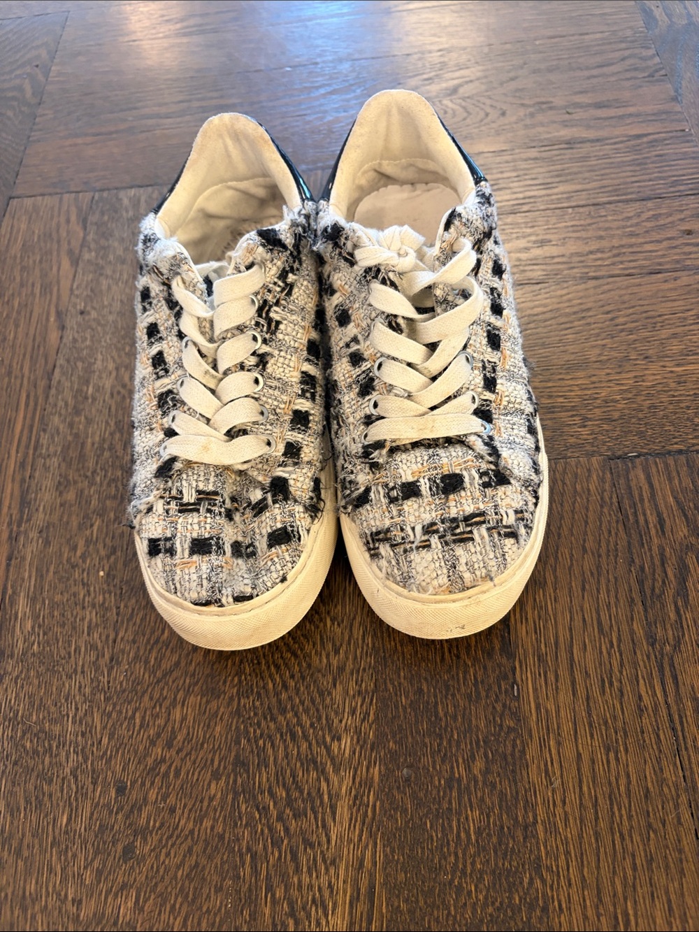 Kurt Geiger Black & Cream Tweed Lace-Up Sneakers